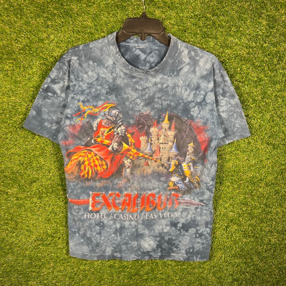 Vintage Excalibur Hotel Casino Las Vegas Knight Tie Dye Graphic T-Shirt Blue‎ S